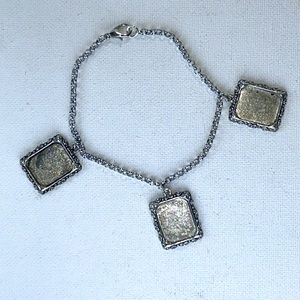 3 Vintage Floral Photo Picture Frame Charms On Steel Bracelet Commemorative Boho